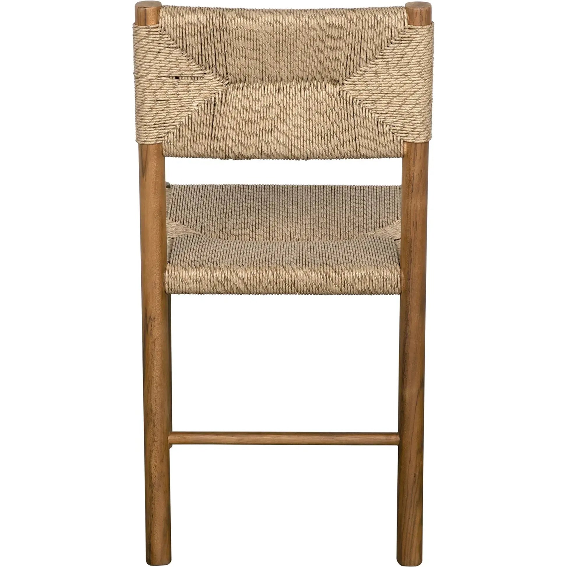 Franco Side Chair by Noir in natural and clear coat flat. Made from teak and synthetic seagrass in a cottage & farmhouse style.