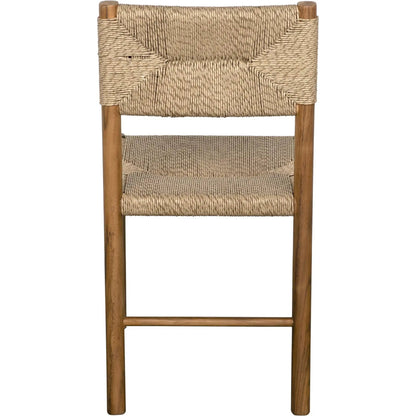 Franco Side Chair by Noir in natural and clear coat flat. Made from teak and synthetic seagrass in a cottage & farmhouse style.