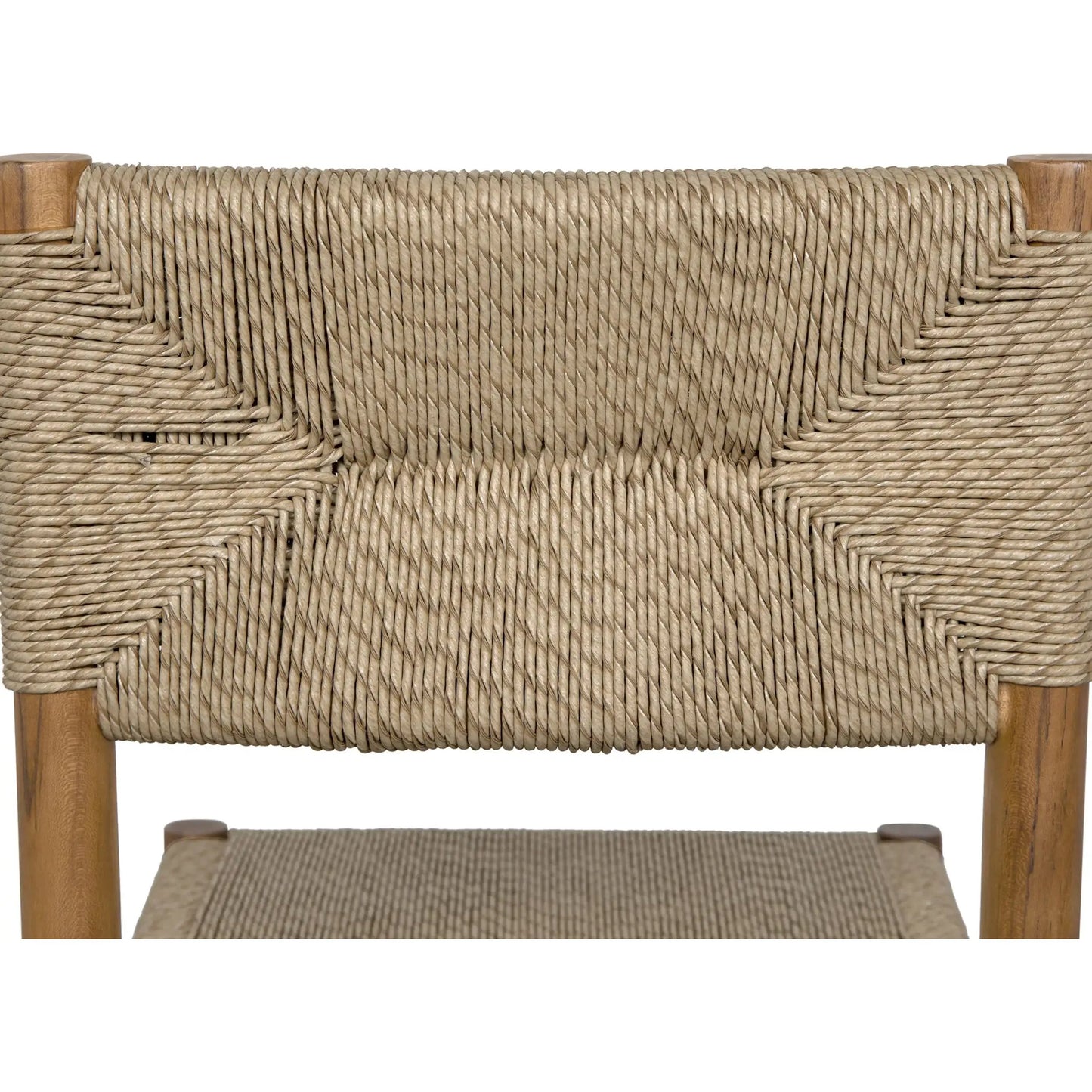 002 SI-2137027 | Closeup | Franco Side Chair by Noir in natural and clear coat flat. Made from teak and synthetic seagrass in a cottage & farmhouse style.