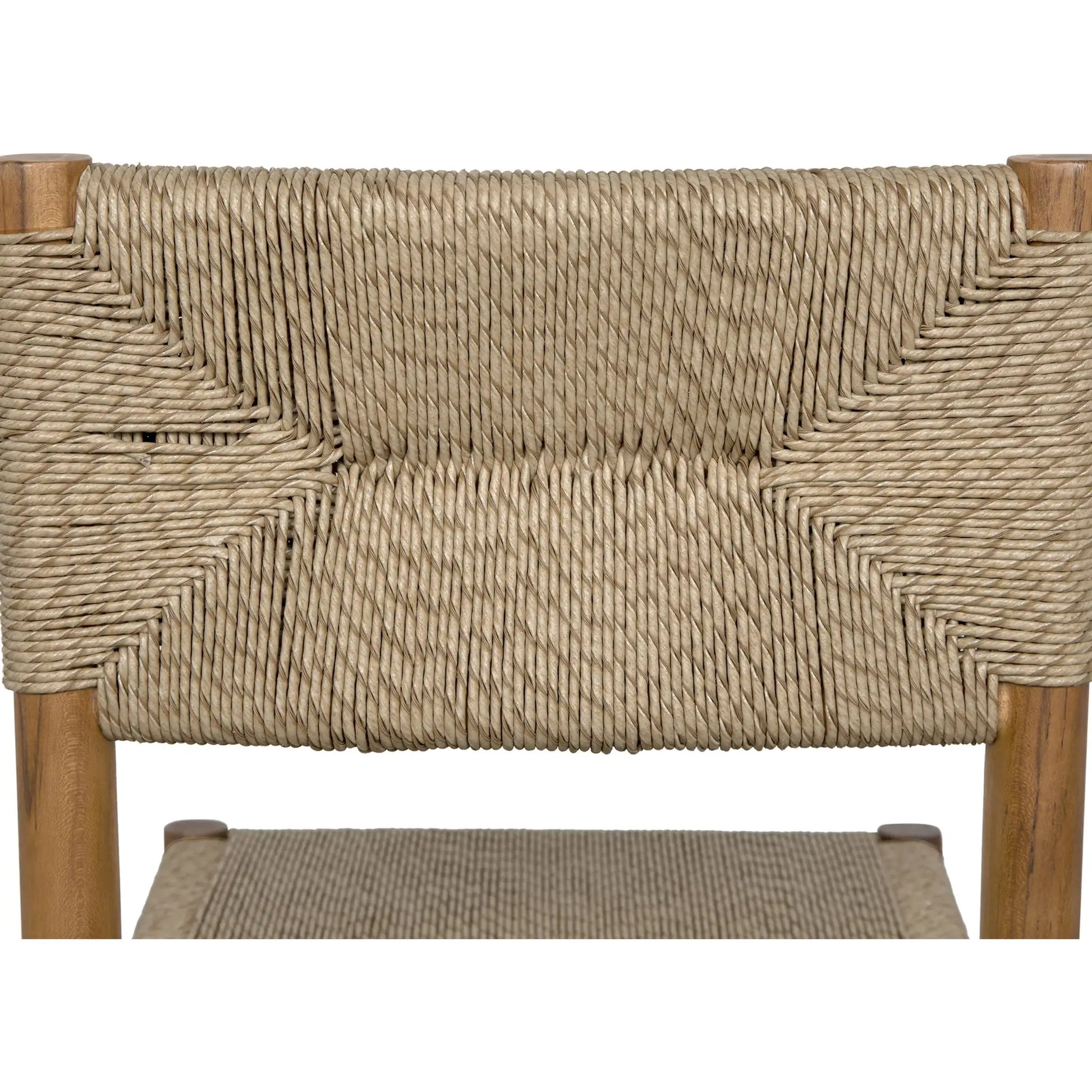 Franco Side Chair by Noir in natural and clear coat flat. Made from teak and synthetic seagrass in a cottage & farmhouse style.