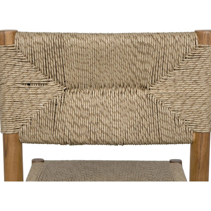 Franco Side Chair by Noir in natural and clear coat flat. Made from teak and synthetic seagrass in a cottage & farmhouse style.