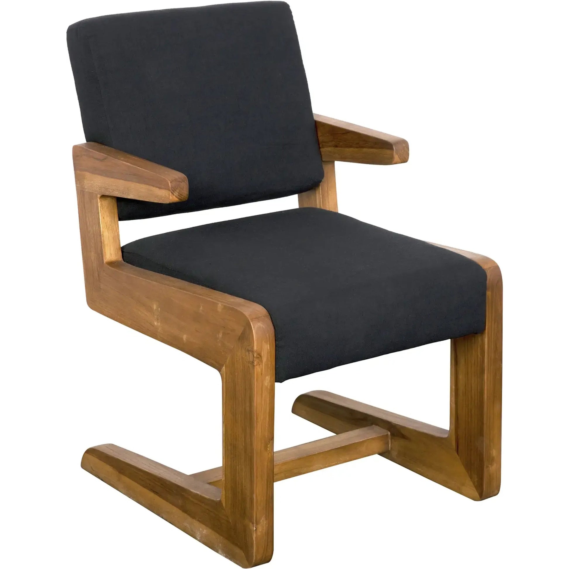 Bruce Chair by Noir in black and clear coat flat. Made from teak and black cotton in a modern style.