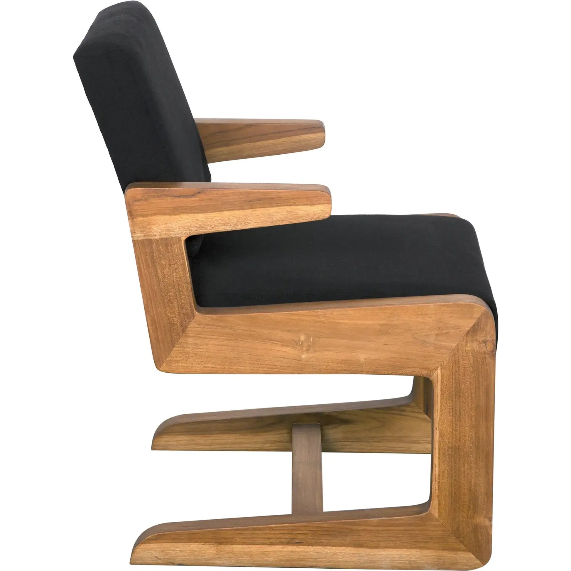 Bruce Chair by Noir in black and clear coat flat. Made from teak and black cotton in a modern style.