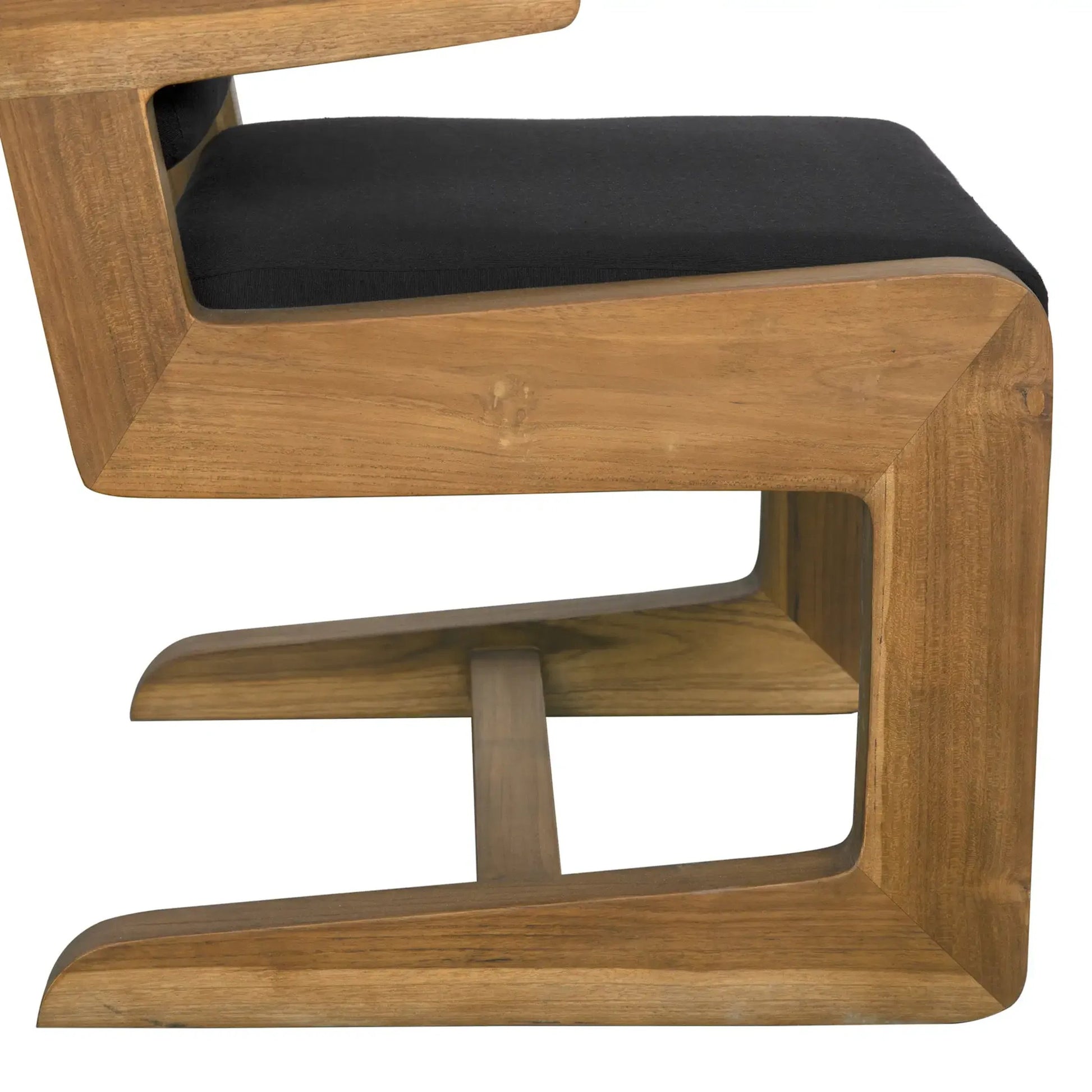 Bruce Chair by Noir in black and clear coat flat. Made from teak and black cotton in a modern style.