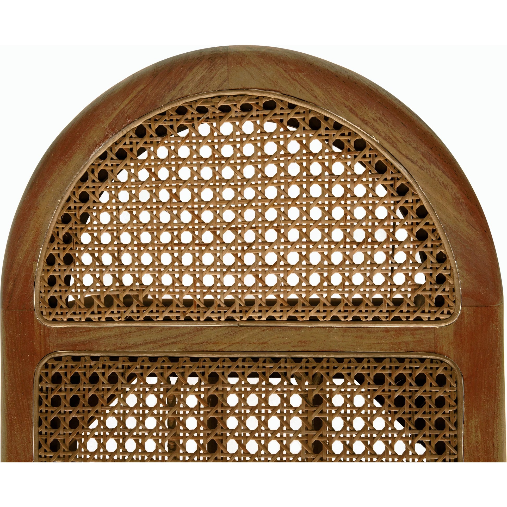 Wayland Bench by Noir in clear coat flat. Made from teak and caning in a modern style.