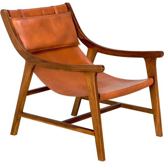 Gilberto Chair by Noir in clear coat flat. Made from teak, leather in a unique style.