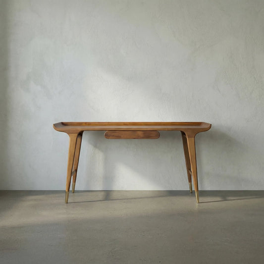 Mandrake Desk by Noir in clear coat flat. Made from teak in a traditional style.