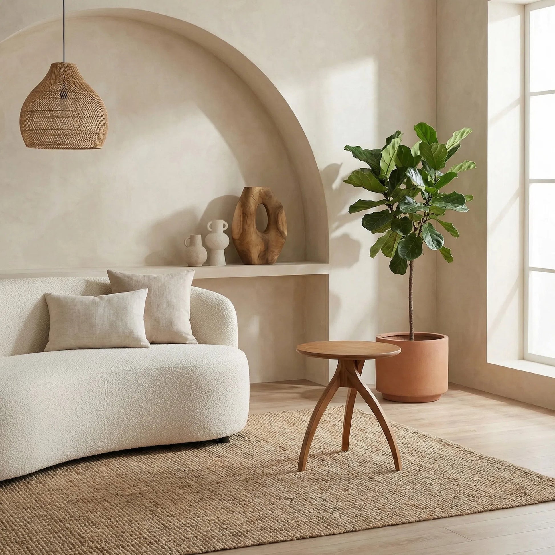 Vikram Side Table by Noir in clear coat flat. Made from teak in a transitional style.