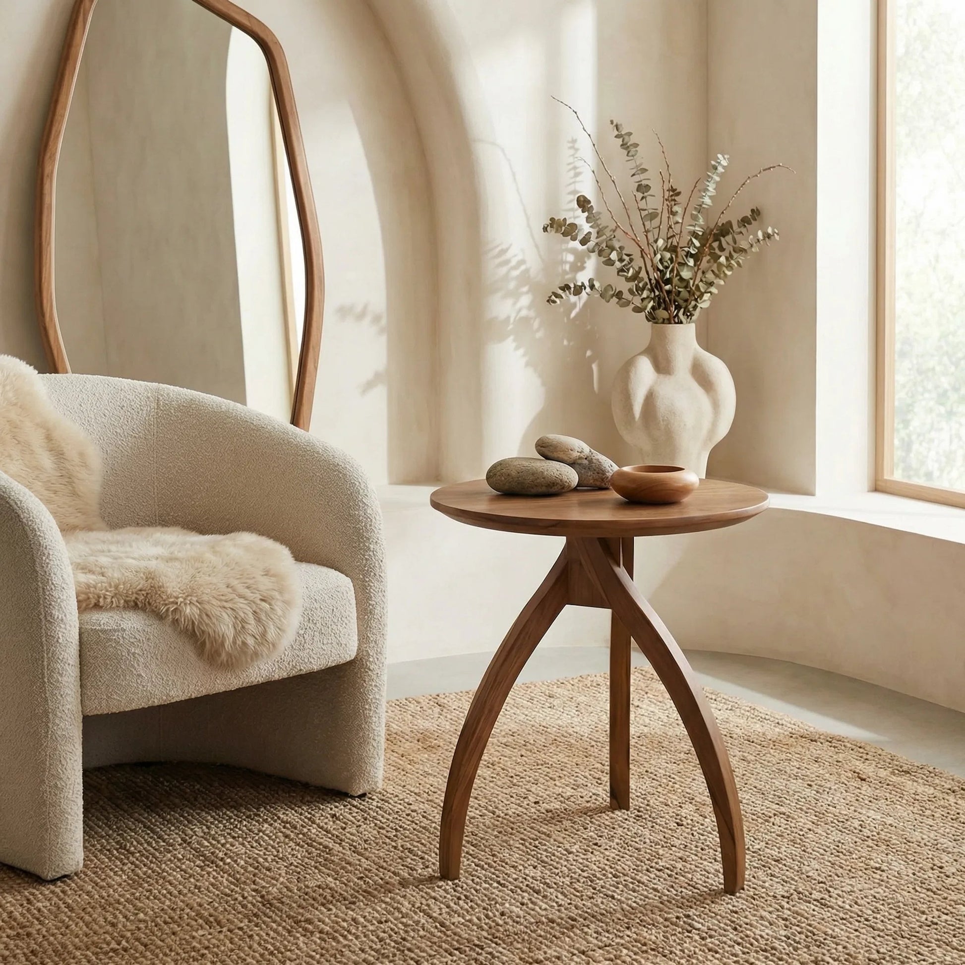 Vikram Side Table by Noir in clear coat flat. Made from teak in a transitional style.