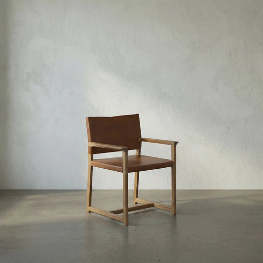 Xavier Chair by Noir in clear coat flat. Made from teak, leather in a traditional style.
