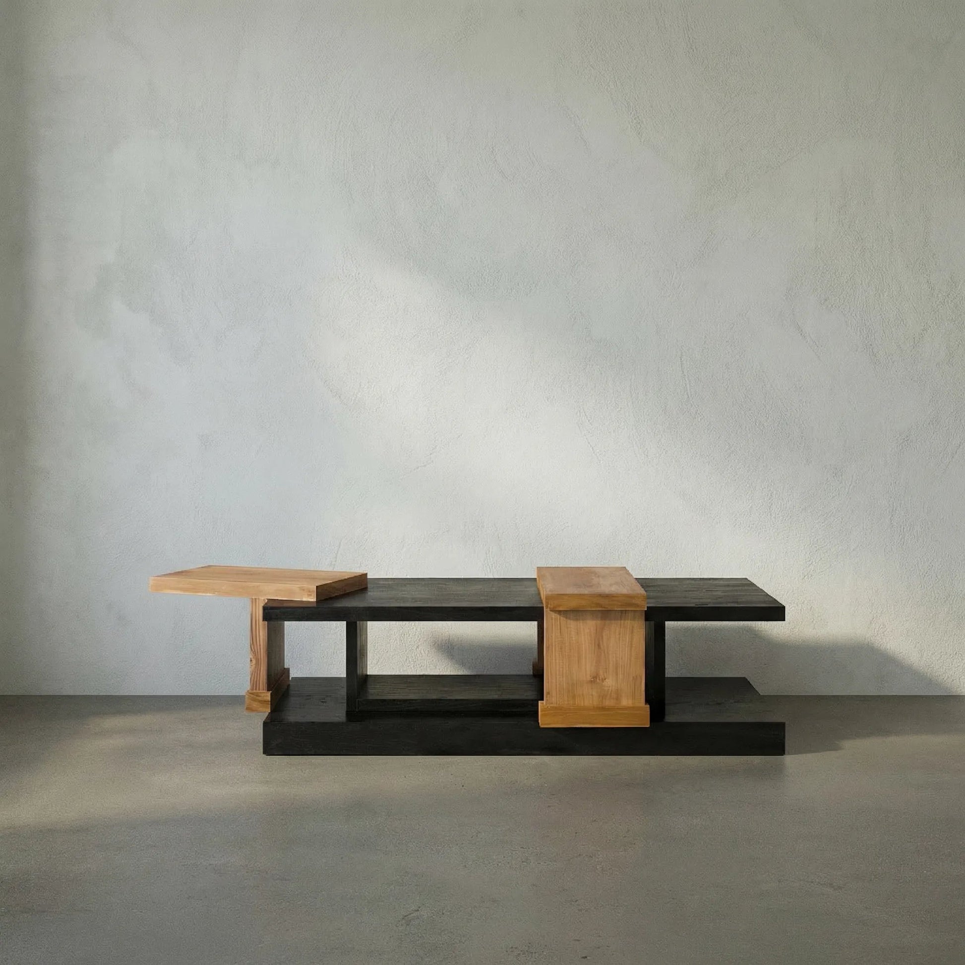 Fleming Coffee Table by Noir in charcoal black, clear coat flat. Made from teak, mindi in a modern style.