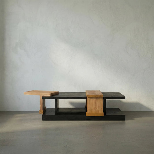 Fleming Coffee Table by Noir in charcoal black, clear coat flat. Made from teak, mindi in a modern style.