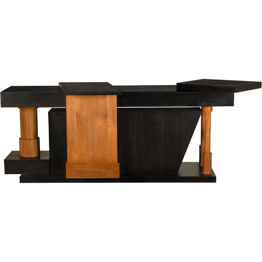 Fleming Console by Noir in charcoal black, clear coat flat. Made from teak, mindi in a unique style.