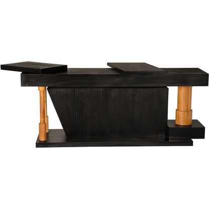 Fleming Console by Noir in charcoal black, clear coat flat. Made from teak, mindi in a modern style.