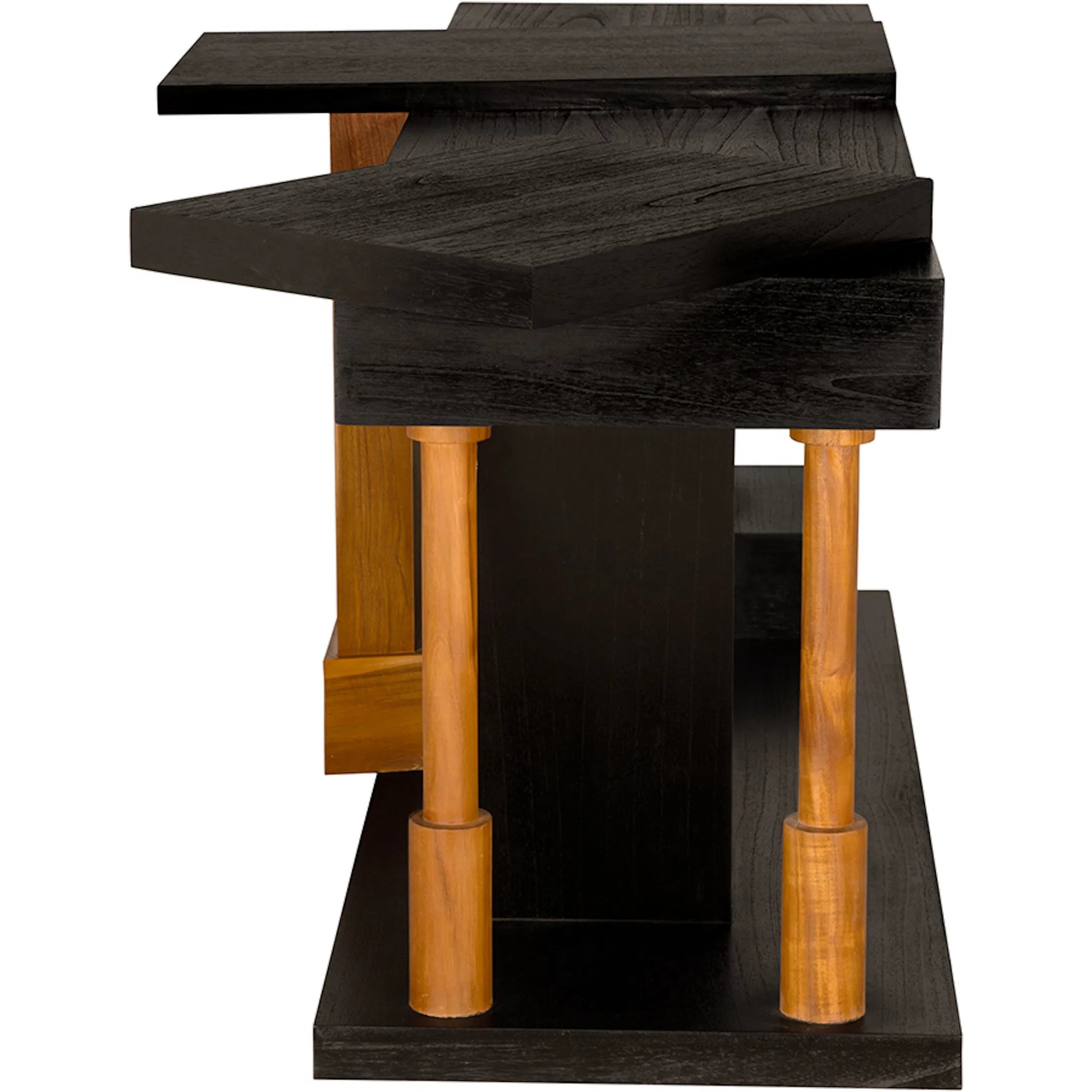 Fleming Console by Noir in charcoal black, clear coat flat. Made from teak, mindi in a modern style.