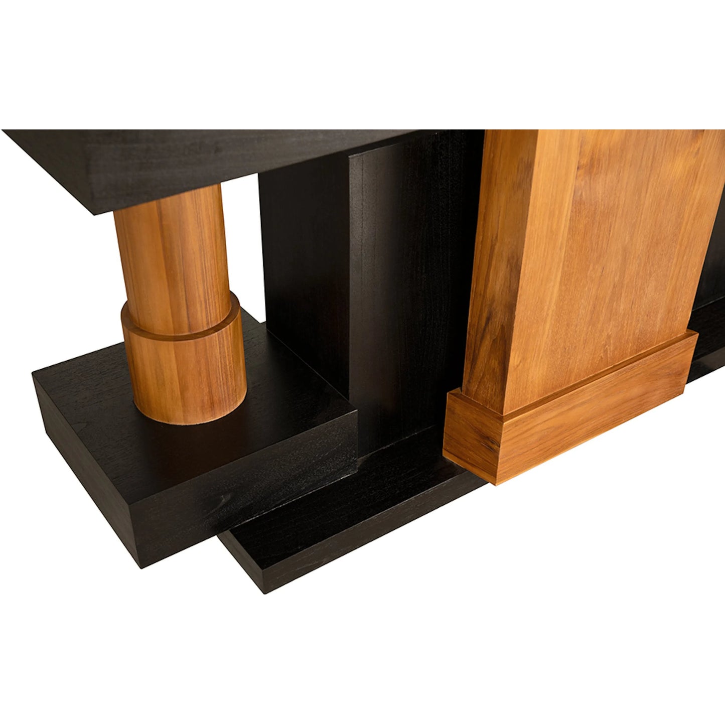 006 SI-2449045 | Closeup | Fleming Console by Noir in charcoal black, clear coat flat. Made from teak, mindi in a modern style.