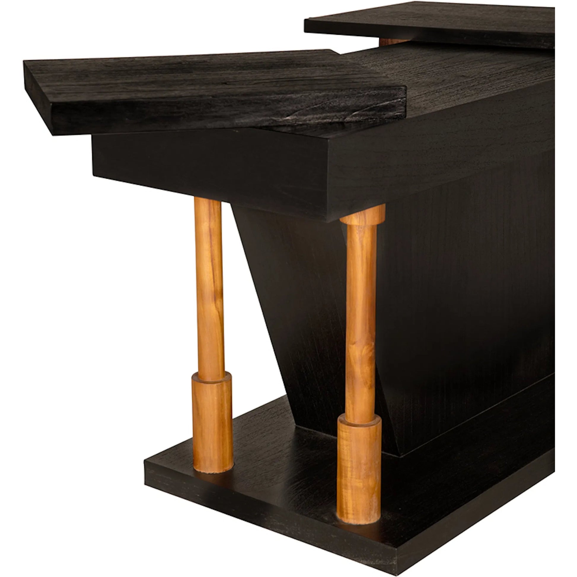 Fleming Console by Noir in charcoal black, clear coat flat. Made from teak, mindi in a modern style.