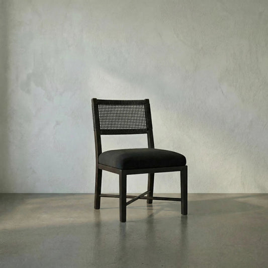 Lobos Chair by Noir in charcoal black. Made from sungkai in a transitional style.