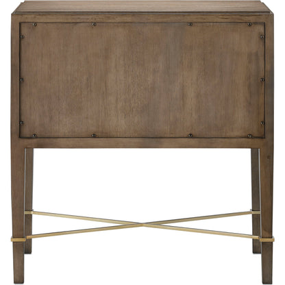 Verona Chanterelle Nightstand by Currey and Company in chanterelle, coffee, champagne. Made from mahogany, brass, iron in a transitional style.