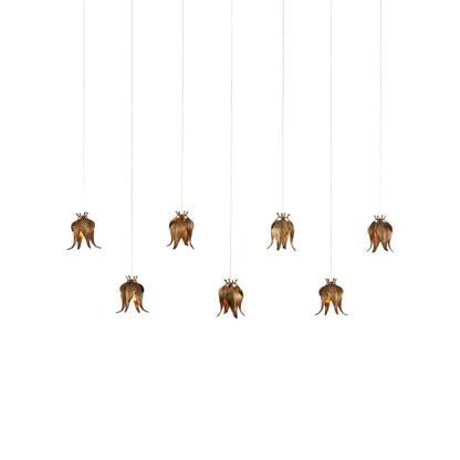 Iota Rectangular 7-LIGHT Multi-Drop Pendant by Currey and Company in antique brass, silver. Made from brass in a modern style.