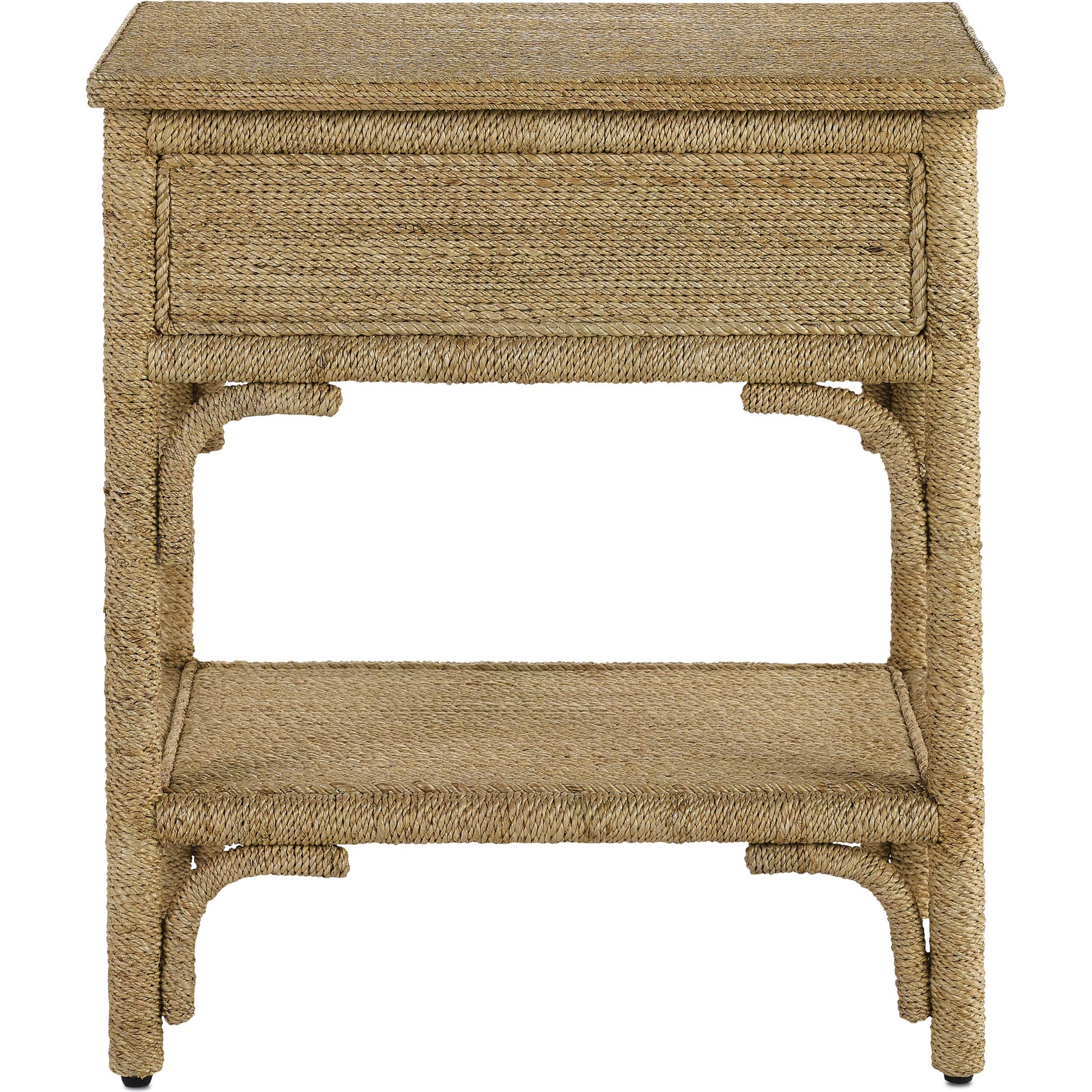 Olisa Nightstand by Currey and Company in natural abaca rope, washed wood. Made from abaca rope, solid wood, engineered wood, rattan in a eclectic & global style.