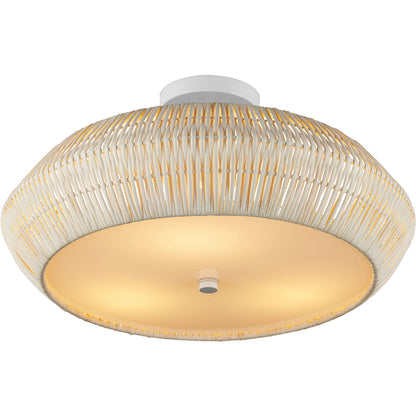 Antibes Semi-Flush Mount by Currey and Company. Made from rattan, wrought iron, acrylic in a rustic style.