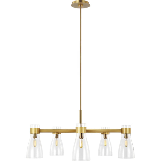 Moritz Five Light Chandelier by Visual Comfort & Co. in burnished brass. Made from steel in a unique style.