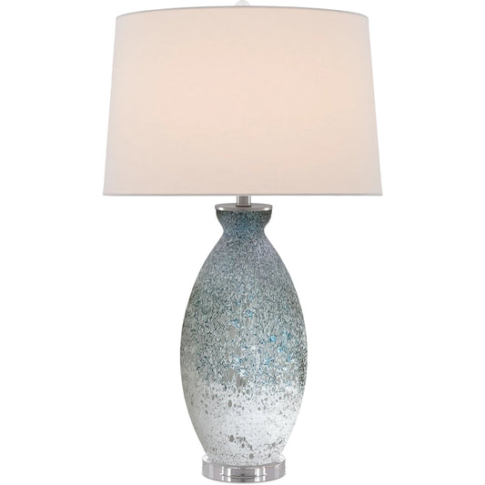 Hatira Table Lamp by Currey and Company in pale blue, white. Made from glass, optic crystal in a modern style.