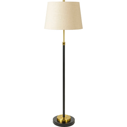 Aberdeen Floor Lamp by Surya in gold, cream, black, white, metallic brass and polishedpolishedpaintedpolished. Made from shade (outside): linen, shade (inside): polyester, body: metal, base: metal, finial: iron, finial: meta