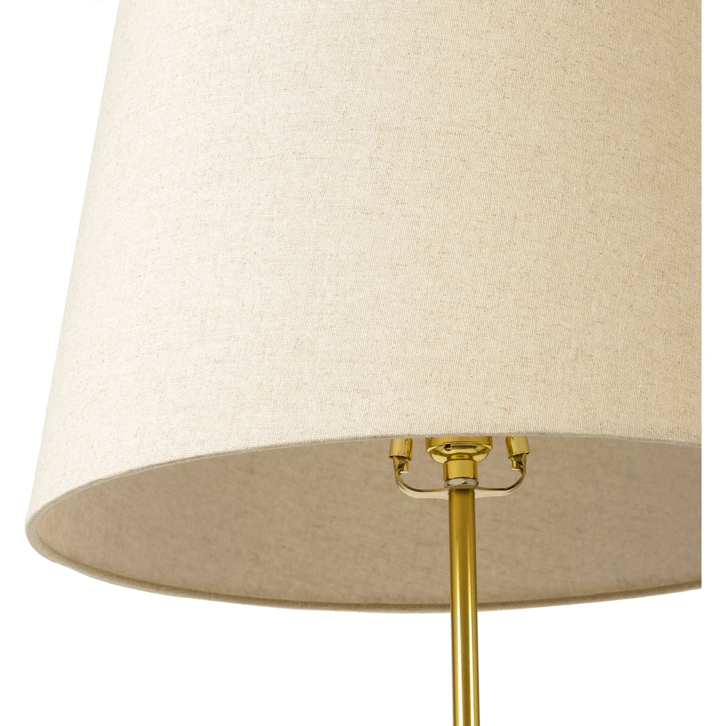 004 SI-1915819 | Closeup | Aberdeen Floor Lamp by Surya in gold, cream, black, white, metallic brass and polishedpolishedpaintedpolished. Made from shade (outside): linen, shade (inside): polyester, body: metal, base: metal, finial: iron, finial: metal, ha