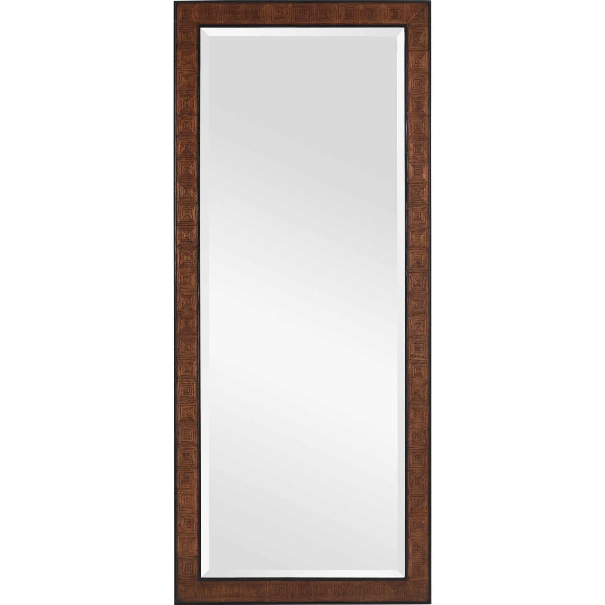 Dorian Floor Mirror by Currey and Company in kona, black. Made from oak veneer, mahogany, glass in a modern style.