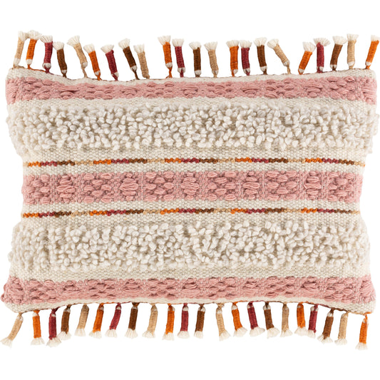Amaretta Pillow - 32573 by Surya in tan, burnt orange, burgundy, white, rose. Made from 55% recycled pet yarn, 45% wool, 100% cotton in a eclectic & global style.