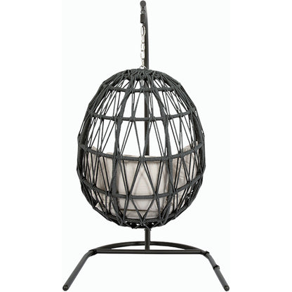 Milano Outdoor Hanging Chair by Sunset West in slate. Made from olefin rope in a coastal style.