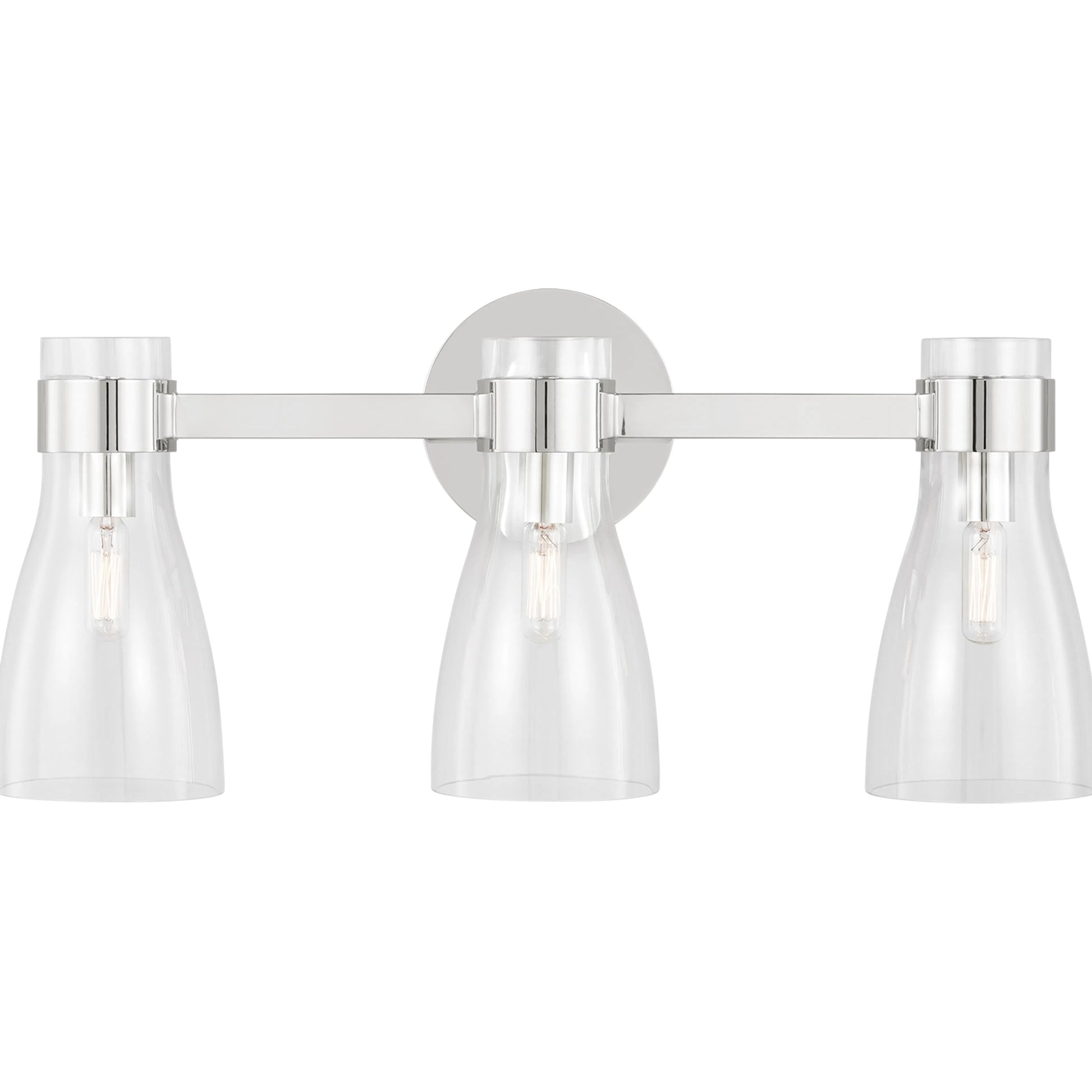 Moritz Three Light Vanity by Visual Comfort & Co. in polished nickel. Made from steel in a modern style.