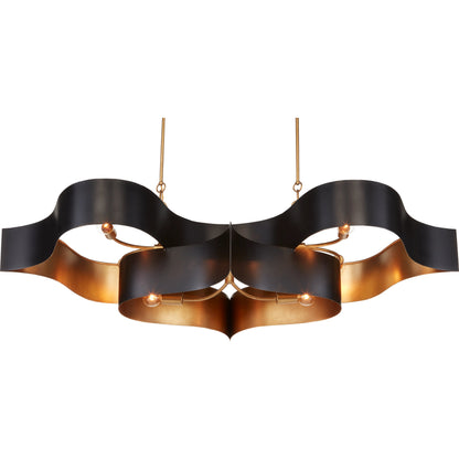 Grand Lotus Oval Chandelier by Currey and Company. Made from wrought iron in a modern style.