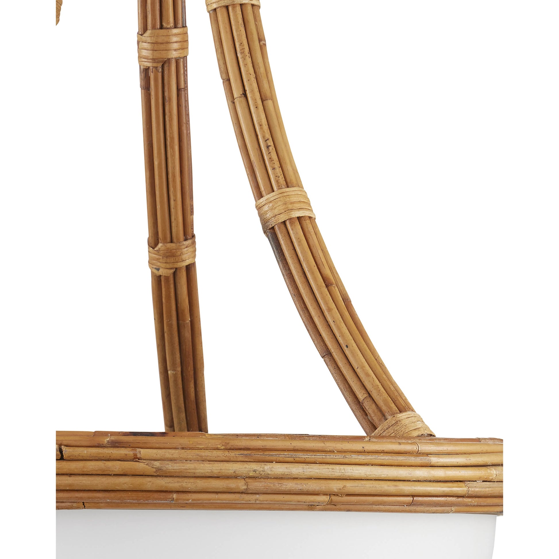 Morningside Semi-Flush Mount by Currey and Company in natural, frosted white, satin black. Made from rattan, glass, wrought iron in a cottage & farmhouse style.