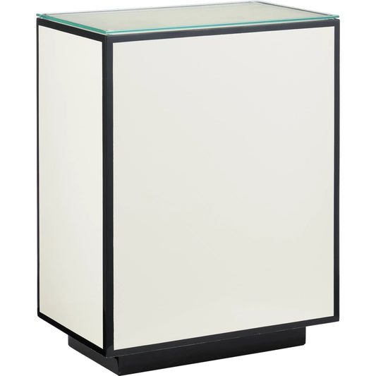 Ivory Lacquer Side Table by Currey and Company in white, black, clear. Made from engineered wood, glass in a unique style.