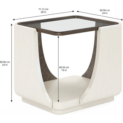 Blanc End Table by A.R.T. Furniture in alabaster, burnished bronze. Made from parawood solids, resin, metal, glass in a modern style.