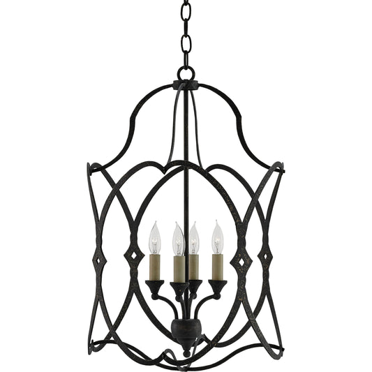 Charisma Lantern by Currey and Company in french black. Made from wrought iron in a traditional style.