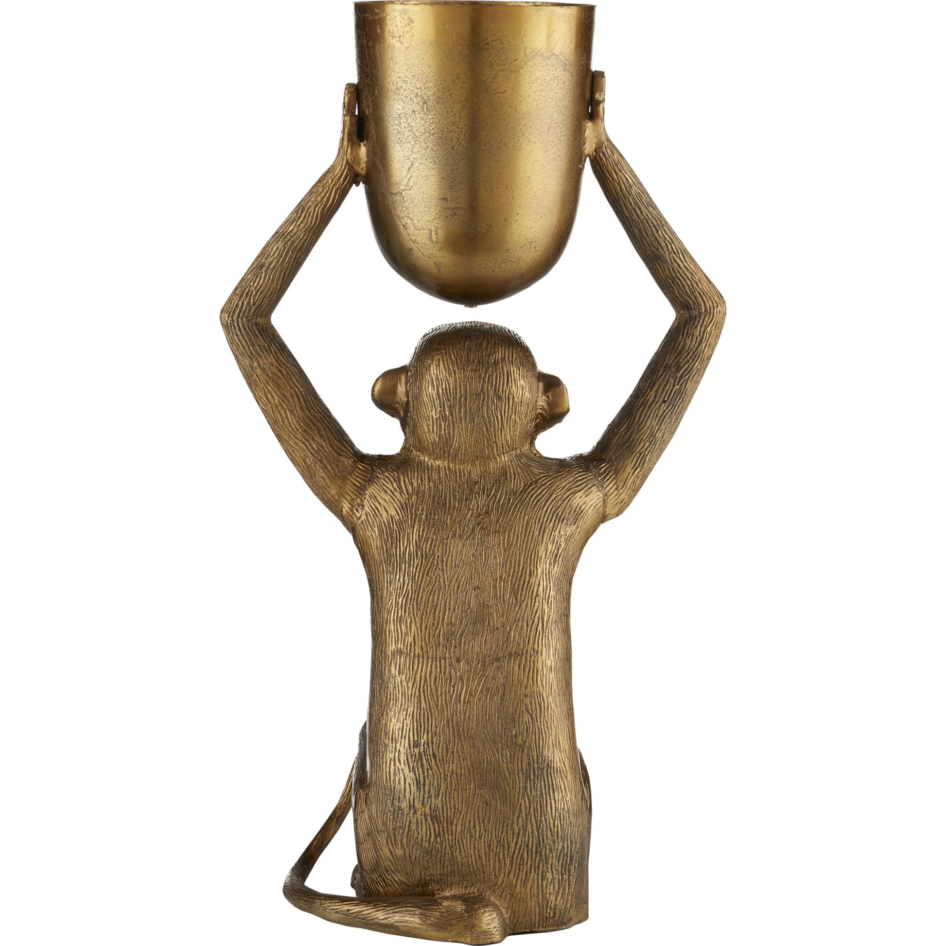 Abu Planter by Currey and Company in antique gold. Made from cast aluminum in a modern style.