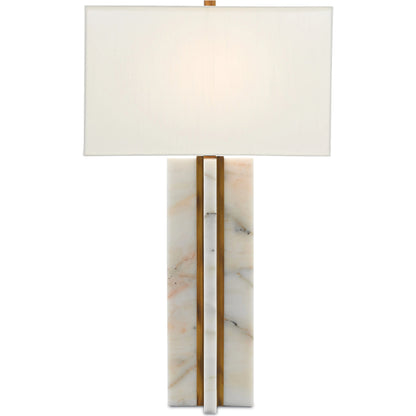 Khalil Table Lamp by Currey and Company in marble, antique brass. Made from marble, metal in a modern style.
