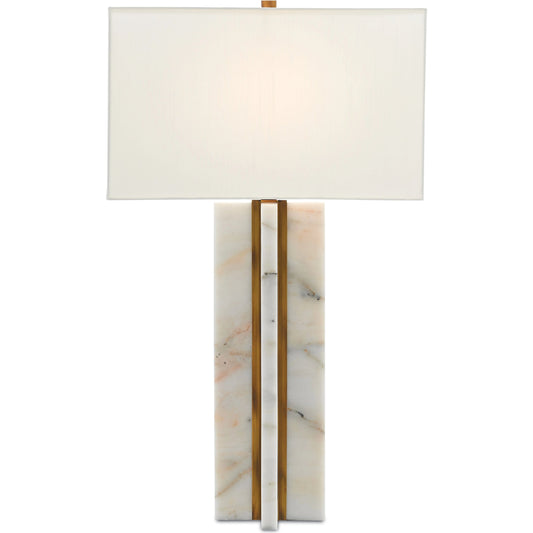 Khalil Table Lamp by Currey and Company in marble, antique brass. Made from marble, metal in a modern style.