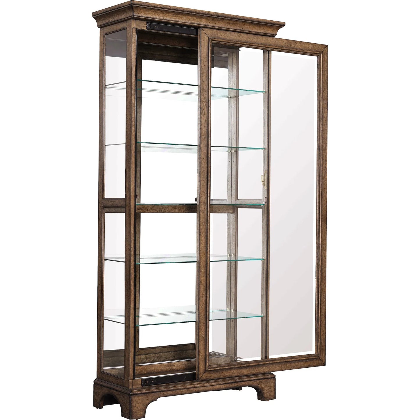 002 SI-2238729 | Additional Silo | Traditional Sliding Door Curio with Glass Shelves and LED Light by Pulaski Furniture in chestnut. Made from oak wood veneers in a unique style.