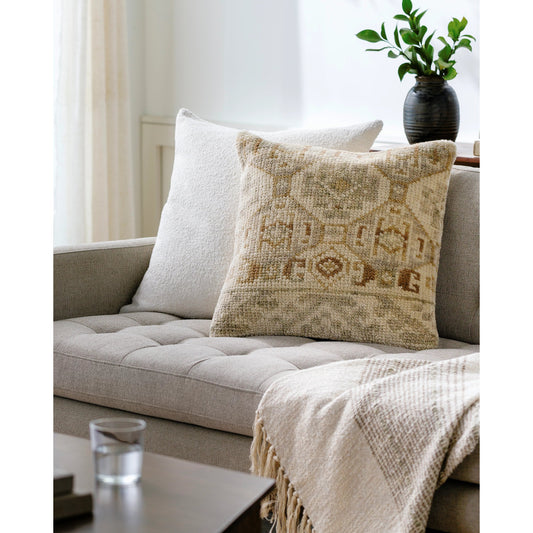 Affleck AFL-001 Pillow by Surya in warm grey, prairie dust, khaki, pearl, light silver. Made from wool, cotton in a traditional style.