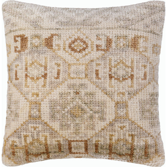 Affleck AFL-001 Pillow by Surya in warm grey, prairie dust, khaki, pearl, light silver. Made from wool, cotton in a traditional style.