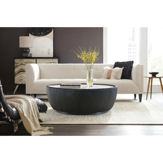 Melange Baleen Round Cocktail Table by Hooker Furniture in black. Made from resin in a modern style.