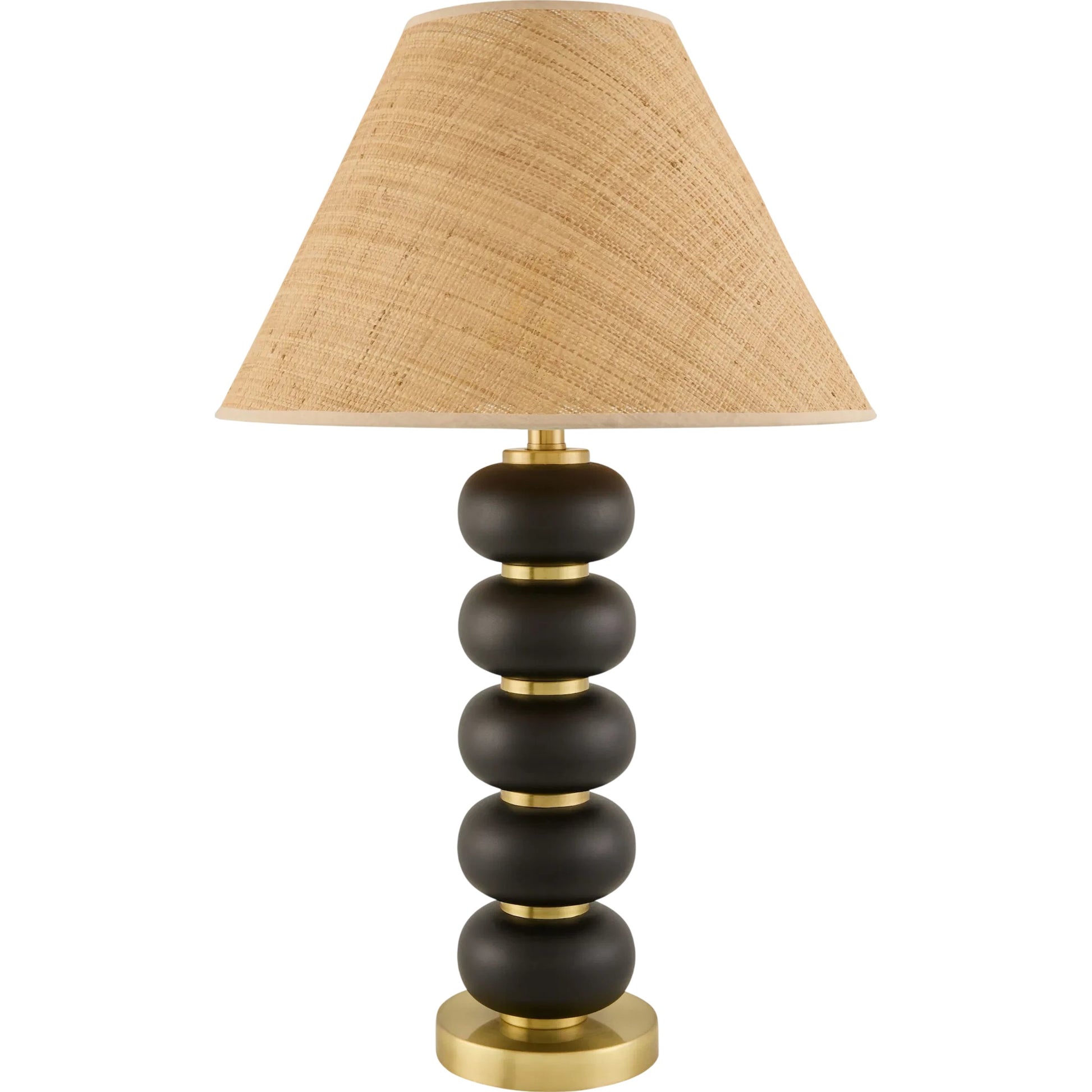 Anefis Accent Table Lamp by Surya in translucent, clear, black, metallic gold, brown. Made from rubber wood, iron, seagrass, polyester in a modern style.