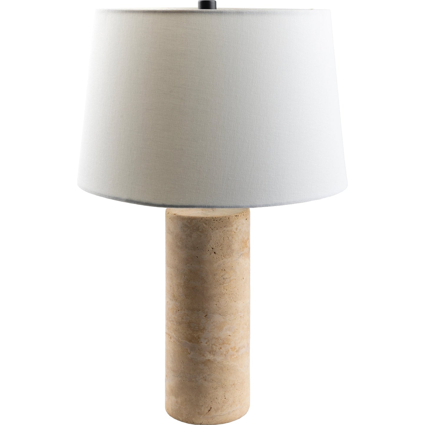 001 SI-2132232 | Primary Silo | Agate Lamp - 499293 by Livabliss in beige. Made from body: travertine, shade (outside): linen, shade (inside): polystyrene, finial: metal in a modern style.