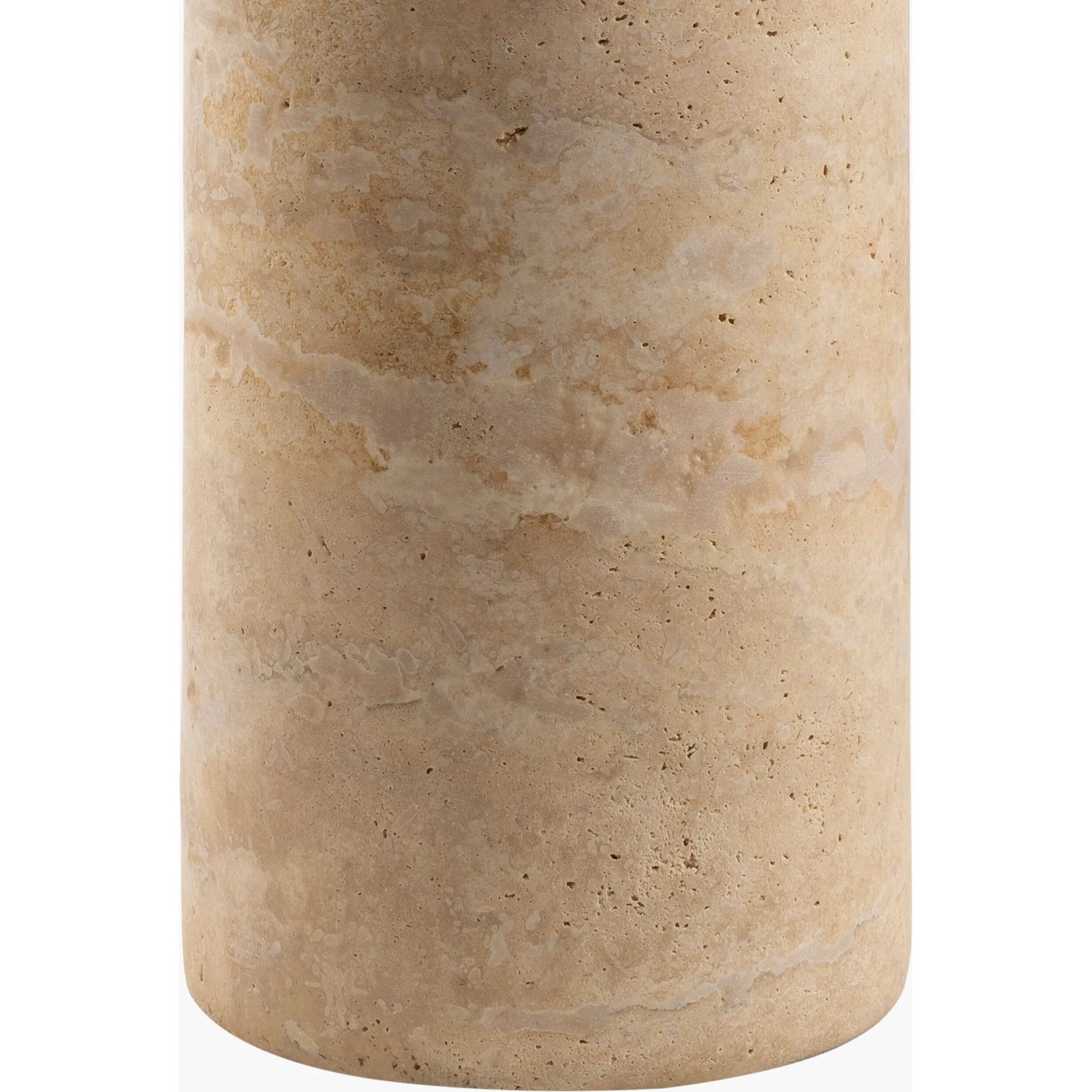 Agate Lamp - 499293 by Livabliss in beige. Made from body: travertine, shade (outside): linen, shade (inside): polystyrene, finial: metal in a modern style.