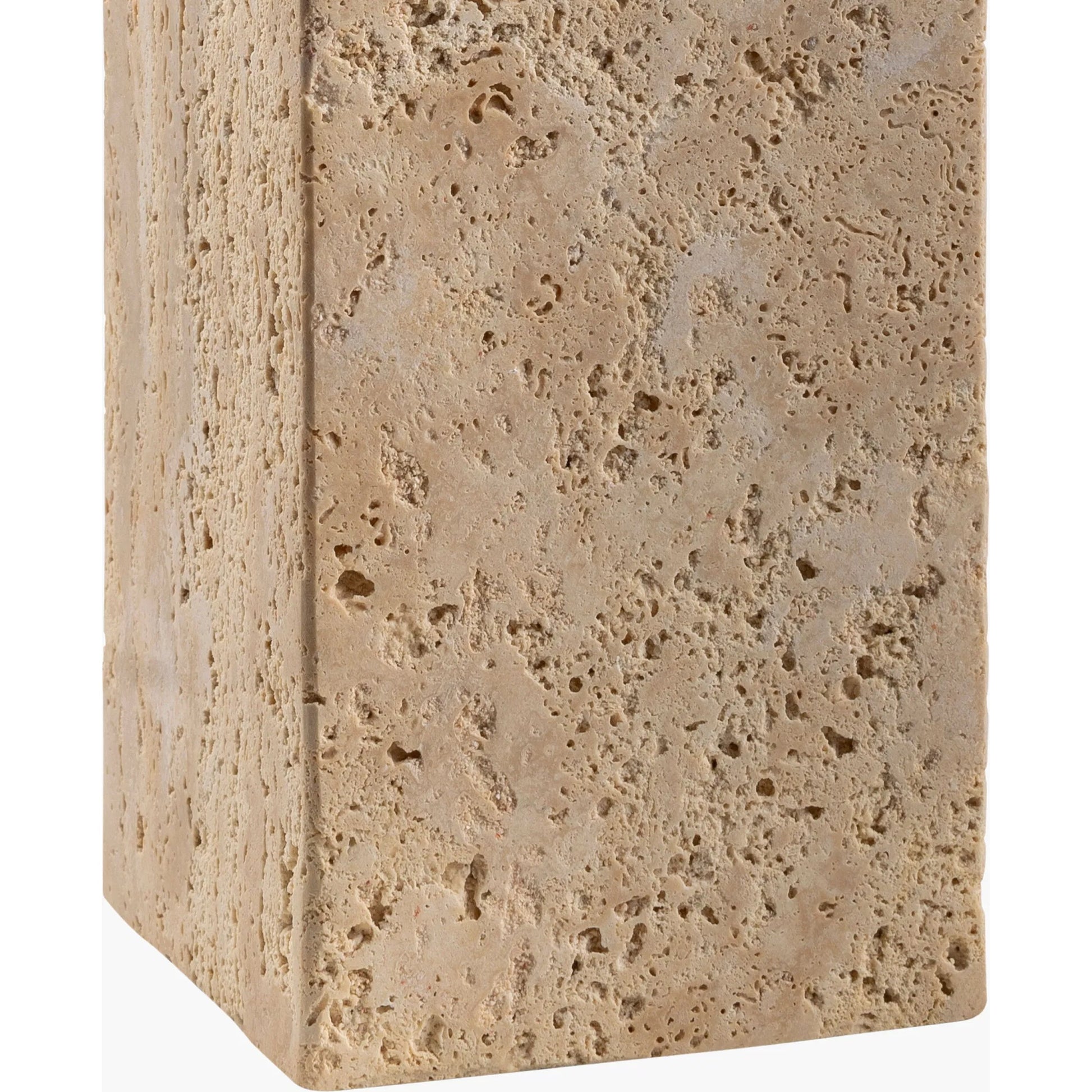 Agate Lamp - 499296 by Surya in beige. Made from body: travertine, shade (outside): linen, shade (inside): polystyrene, finial: metal in a modern style.